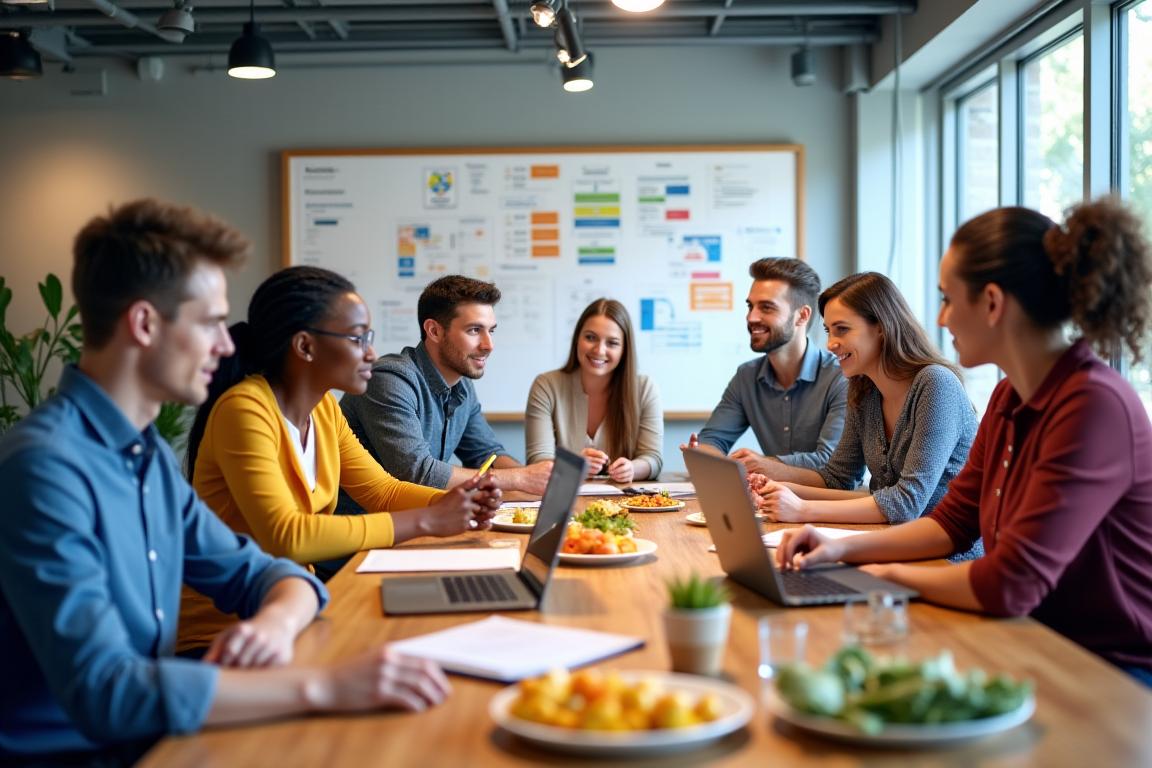 Ein Team-Workshop zur Ernährung am Arbeitsplatz in einem modernen Büro